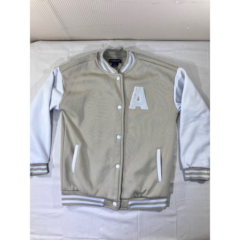 Peachy Pink Letterman Jacket Womens XL‎ Beige Varsity Baseball Coat